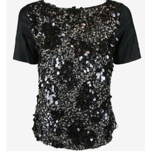 St. John Couture Metallic Sequins Silk Wool Top